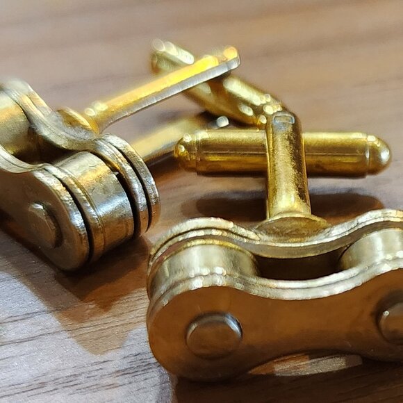 Gold Cufflinks made of Stainless Bike Bicycle chain in Gift Boxed Groomsmen's - Picture 2 of 10